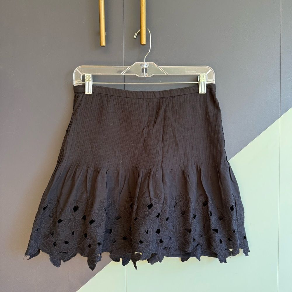 J Crew 100% Cotton Mini Skirt w/ Pintuck and Eyelet Trim, Black, 29" waist, Sz 0